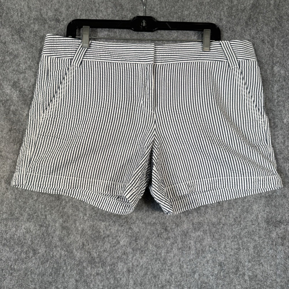 J Crew Seersucker Shorts Womens Size‎ 14 City Fit Coastal Blue Striped Preppy